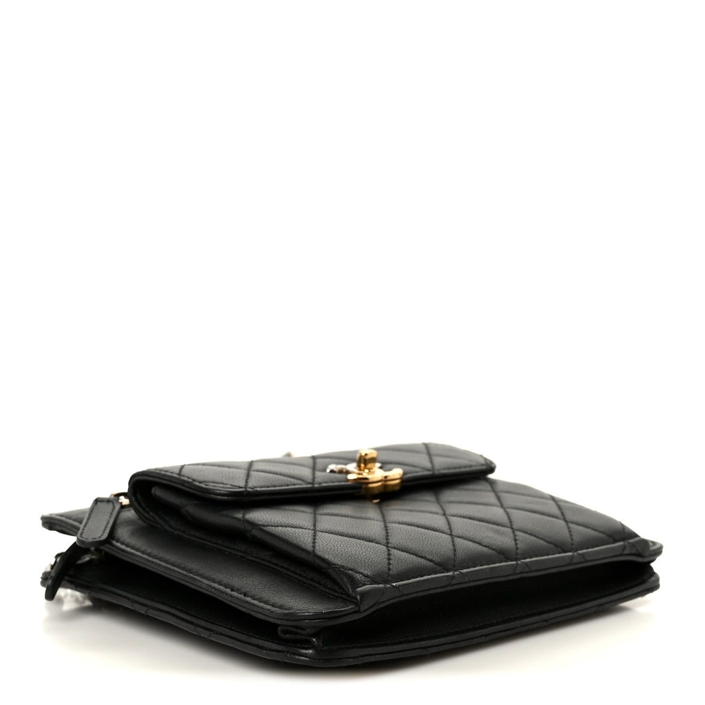 Lambskin Quilted Square Front Pocket Clutch With Chain Black