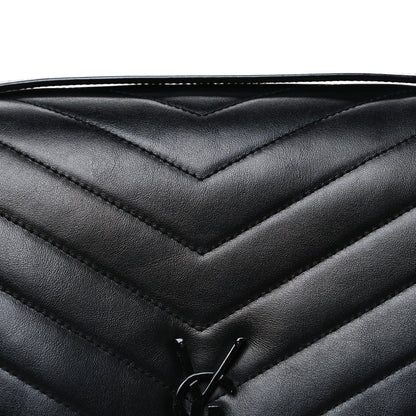 Calfskin Y Quilted Monogram Monochrome Large Loulou Chain Satchel Black