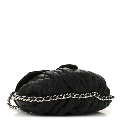 Washed Lambskin Quilted Medium Chain Around Messenger Black