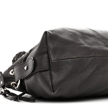 Pebbled Calfskin Large Bamboo Bar Tassel Shoulder Bag Dark Brown