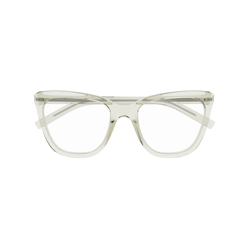 Saint Laurent Eyeglasses Cat Eye Full Rim, Shiny Green Frame and Clear Demo Lenses Lens SL548SLIMOPT005