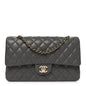 Lambskin Quilted Medium Double Flap Grey