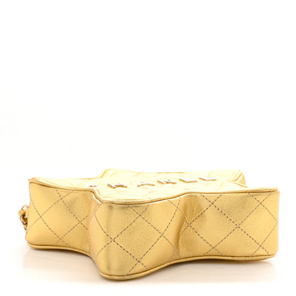 Metallic Lambskin Quilted Walk Of Fame Star Bag Gold