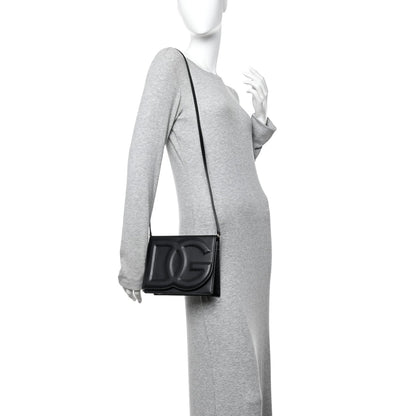Calfskin DG Logo Flap Crossbody Bag Black