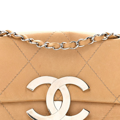 Lambskin Diamond Stitched CC CC East West Flap Beige