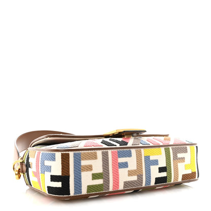 Canvas Ricamo Vitello King FF Multicolor Embroidered Baguette Grezzo Multicolor Gianduia