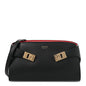 Calfskin Mini E/W Hug Crossbody Bag Black Flame Red