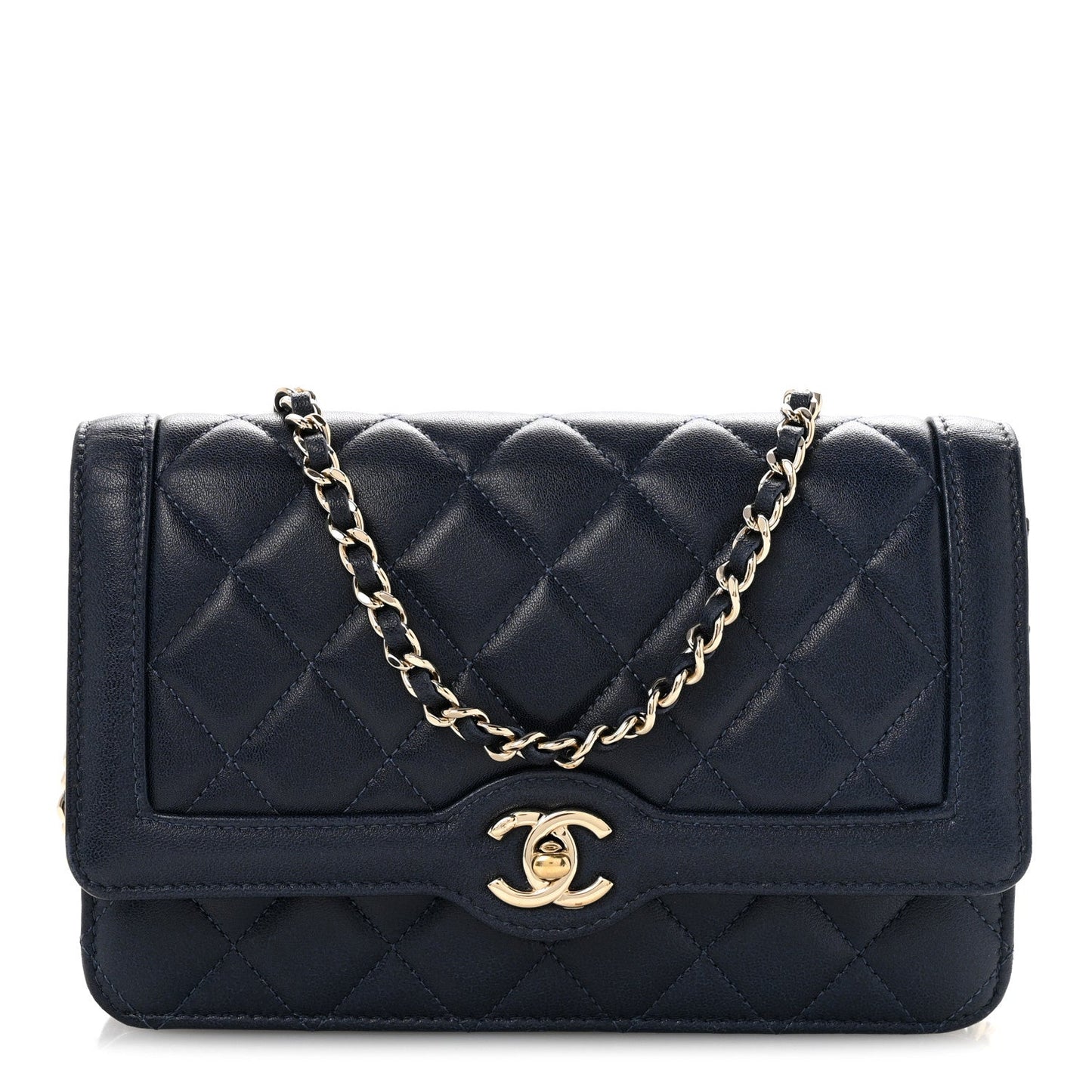 Lambskin Quilted Hold The Line Wallet On Chain WOC Dark Blue