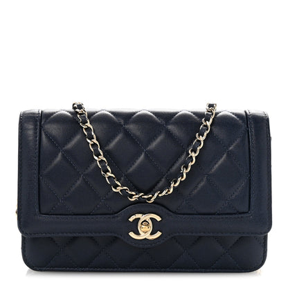 Lambskin Quilted Hold The Line Wallet On Chain WOC Dark Blue