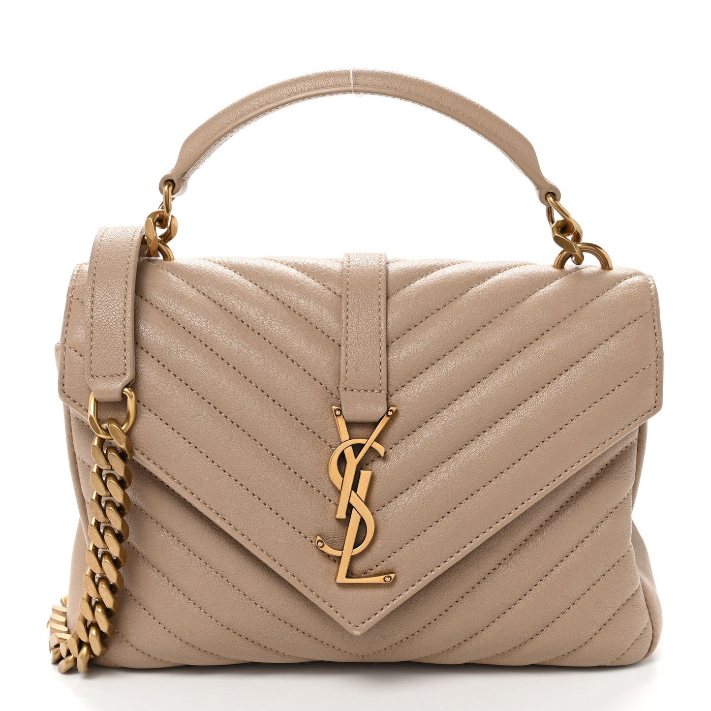 Sheepskin Matelasse Chevron Monogram Medium College Bag Dark Beige