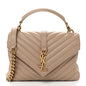 Sheepskin Matelasse Chevron Monogram Medium College Bag Dark Beige