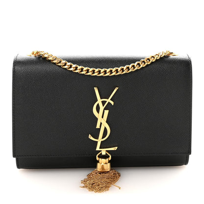 Calfskin Crocodile Embossed Small Classic Monogram Kate Tassel Satchel Black