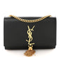 Calfskin Crocodile Embossed Small Classic Monogram Kate Tassel Satchel Black