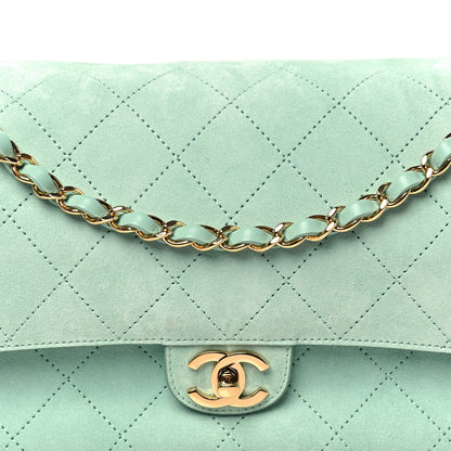 Suede Calfskin Small Souplissimo Maxi Flap Green