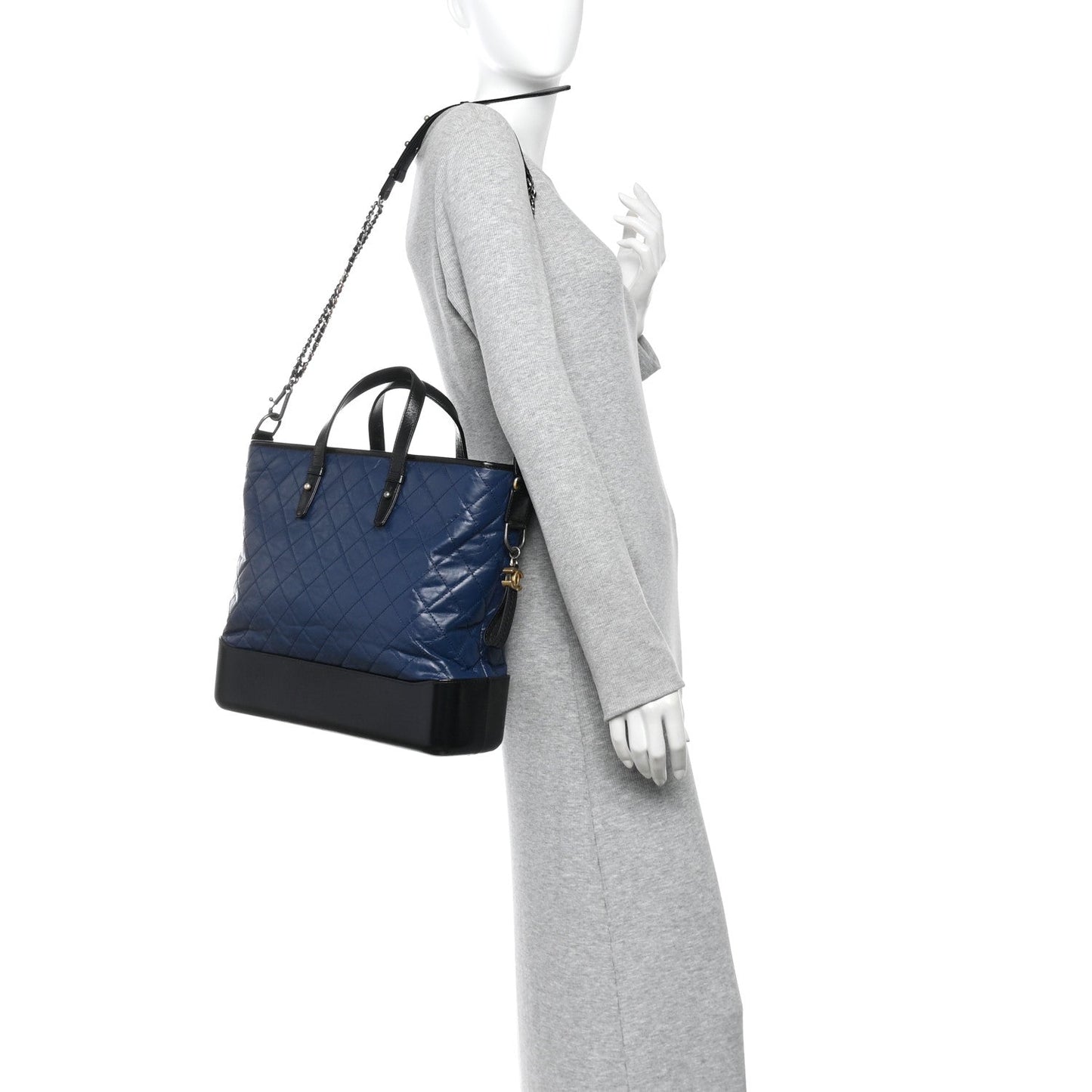 Aged Calfskin Quilted Large Gabrielle Shopping Tote Navy Black