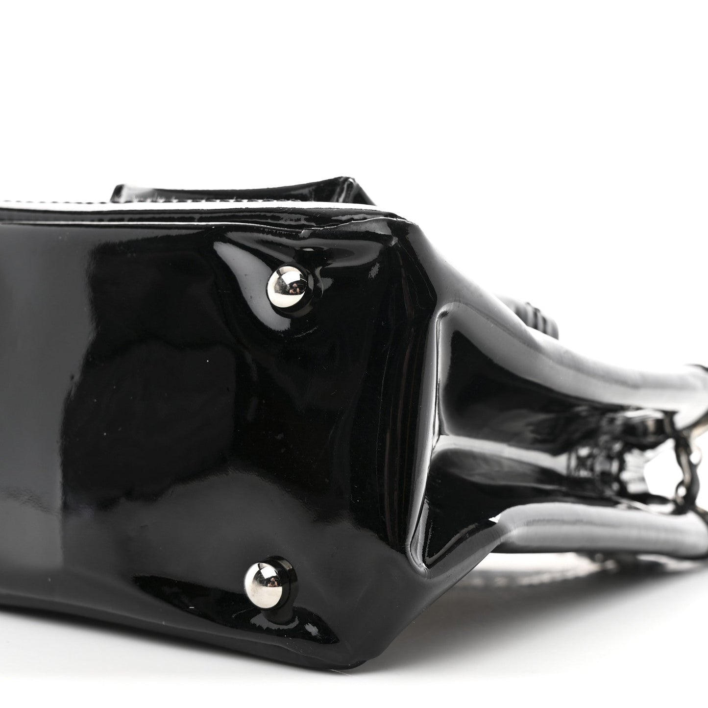 Patent Pony Hair Small Pocket Tote Black White