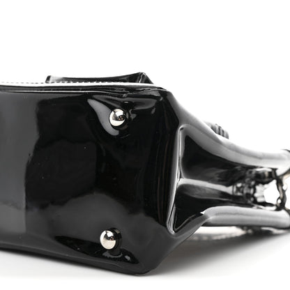 Patent Pony Hair Small Pocket Tote Black White