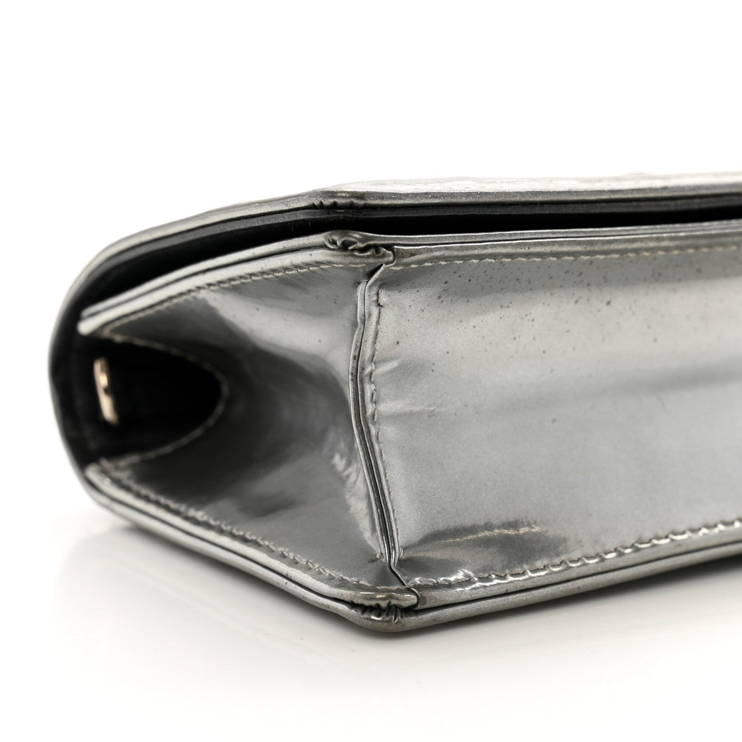 Metallic Patent Micro-Cannage Baby Diorama Flap Bag Silver