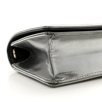 Metallic Patent Micro-Cannage Baby Diorama Flap Bag Silver