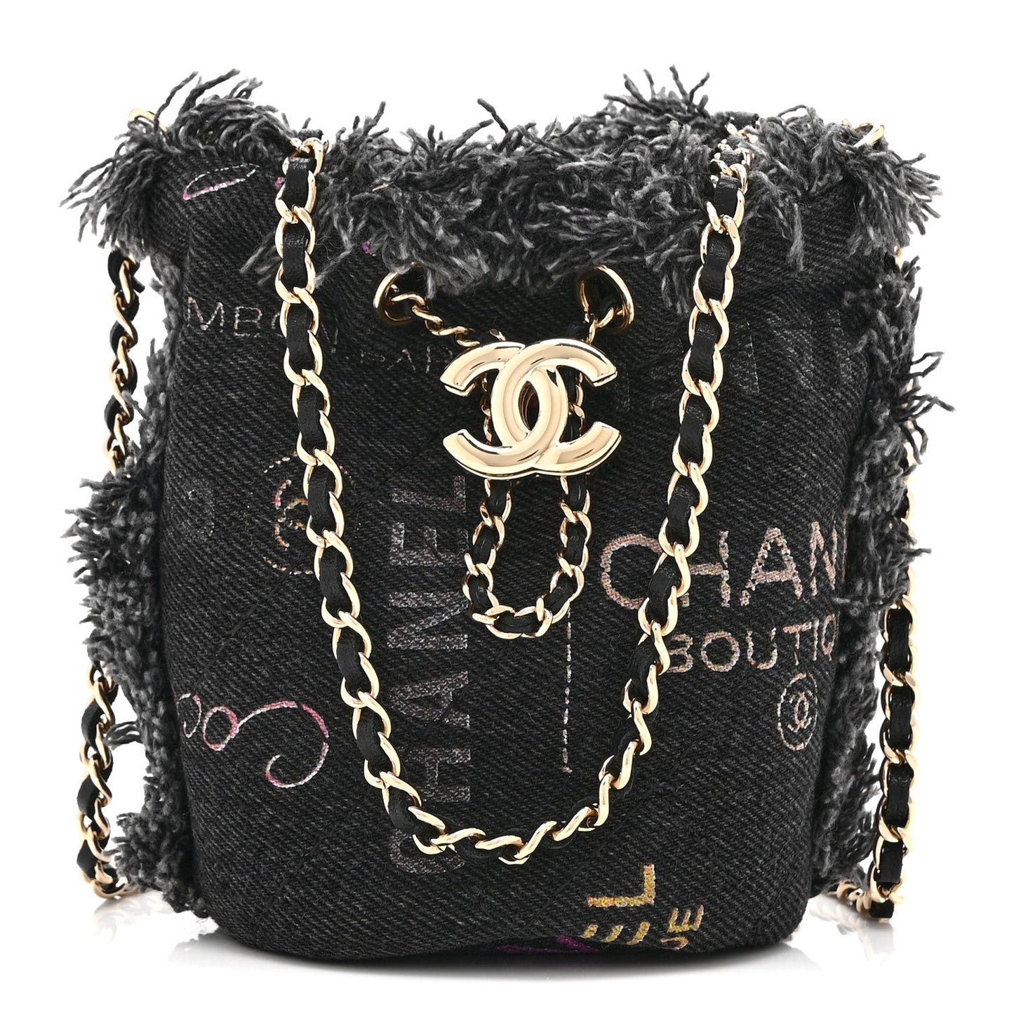 Denim Quilted Mood Mini Bucket With Chain Black Multicolor