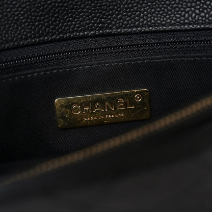 Caviar Diamond Stitched Top Handle Flap Black