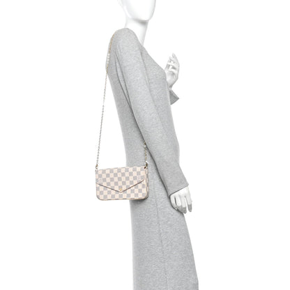 Damier Azur Pochette Felicie Chain Wallet Rose Ballerine