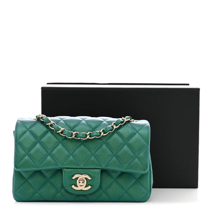 Iridescent Lambskin Quilted Mini Rectangular Flap Green