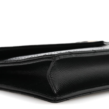 Grain De Poudre Matelasse Chevron Monogram Envelope Chain Wallet Black