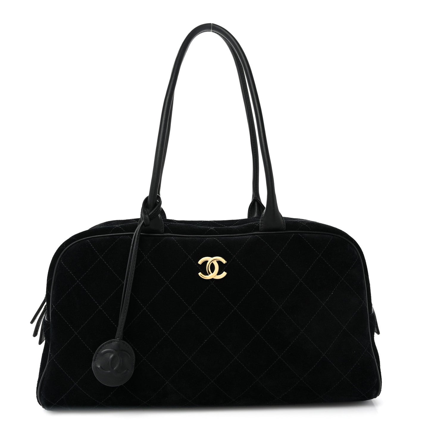 Suede Calfskin Large Perfect Bowling Bag Black