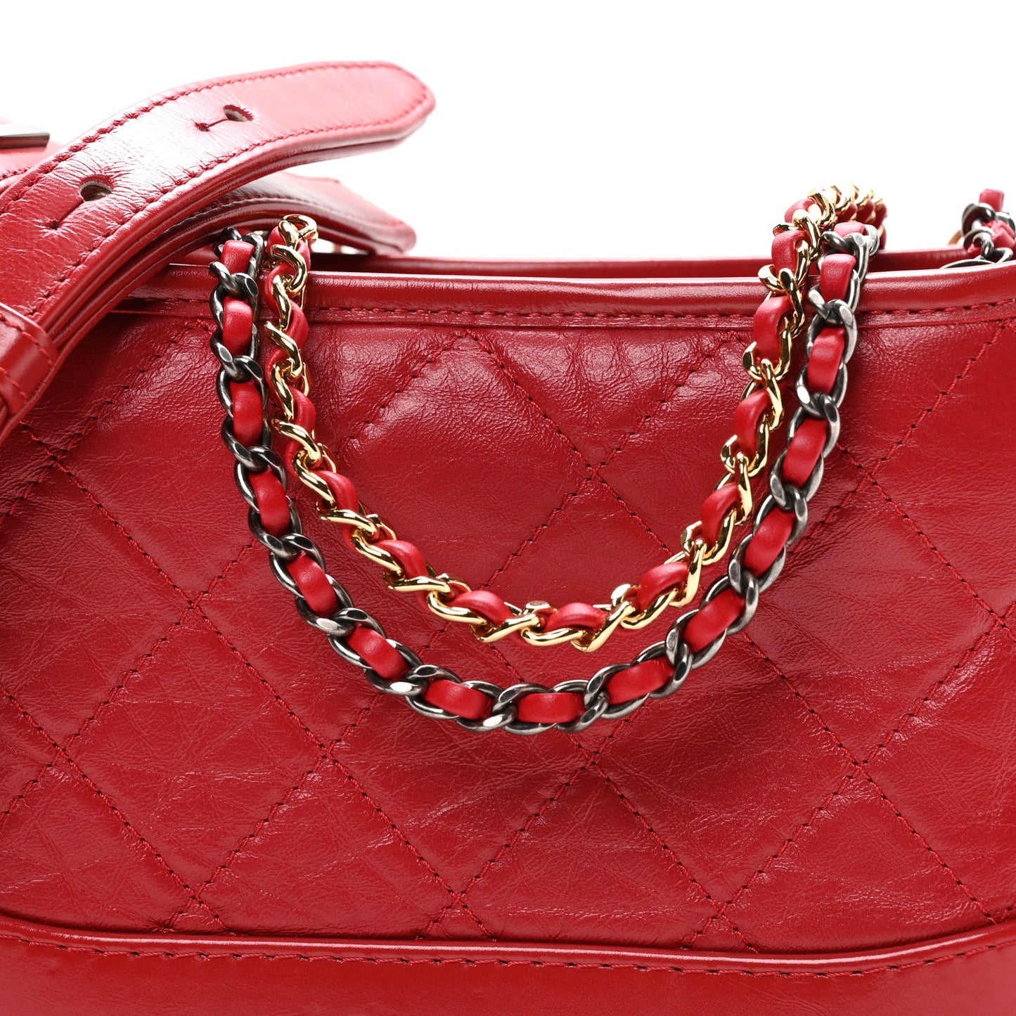 Aged Calfskin Quilted Small Gabrielle Logo Hobo Red