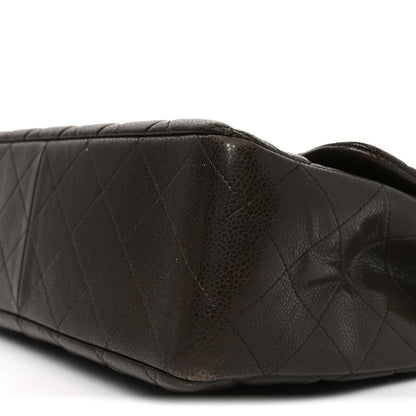 Caviar Quilted Jumbo Single Flap Dark Brown