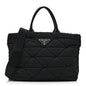 Re-Nylon Nappa Triangle Quilted Padded Medium Double Handled Zip Tote Black