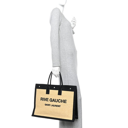 Raffia Linen Calfskin Rive Gauche Tote Naturale Black