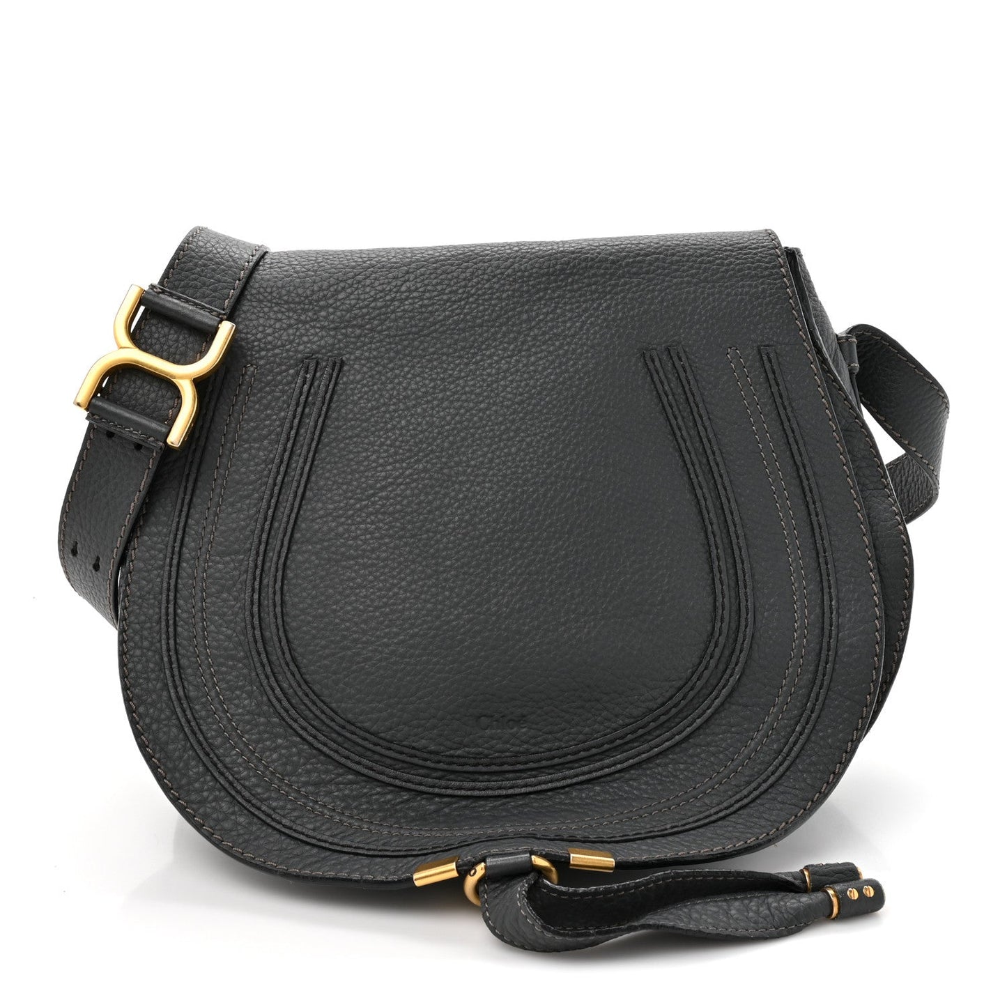 Grained Calfskin Medium Marcie Saddle Bag Iron Grey