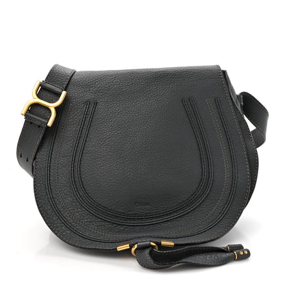 Grained Calfskin Medium Marcie Saddle Bag Iron Grey