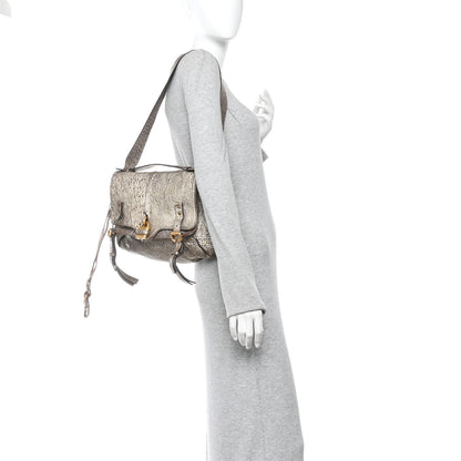 Metallic Pebbled Lambskin Paddington Satchel Grey