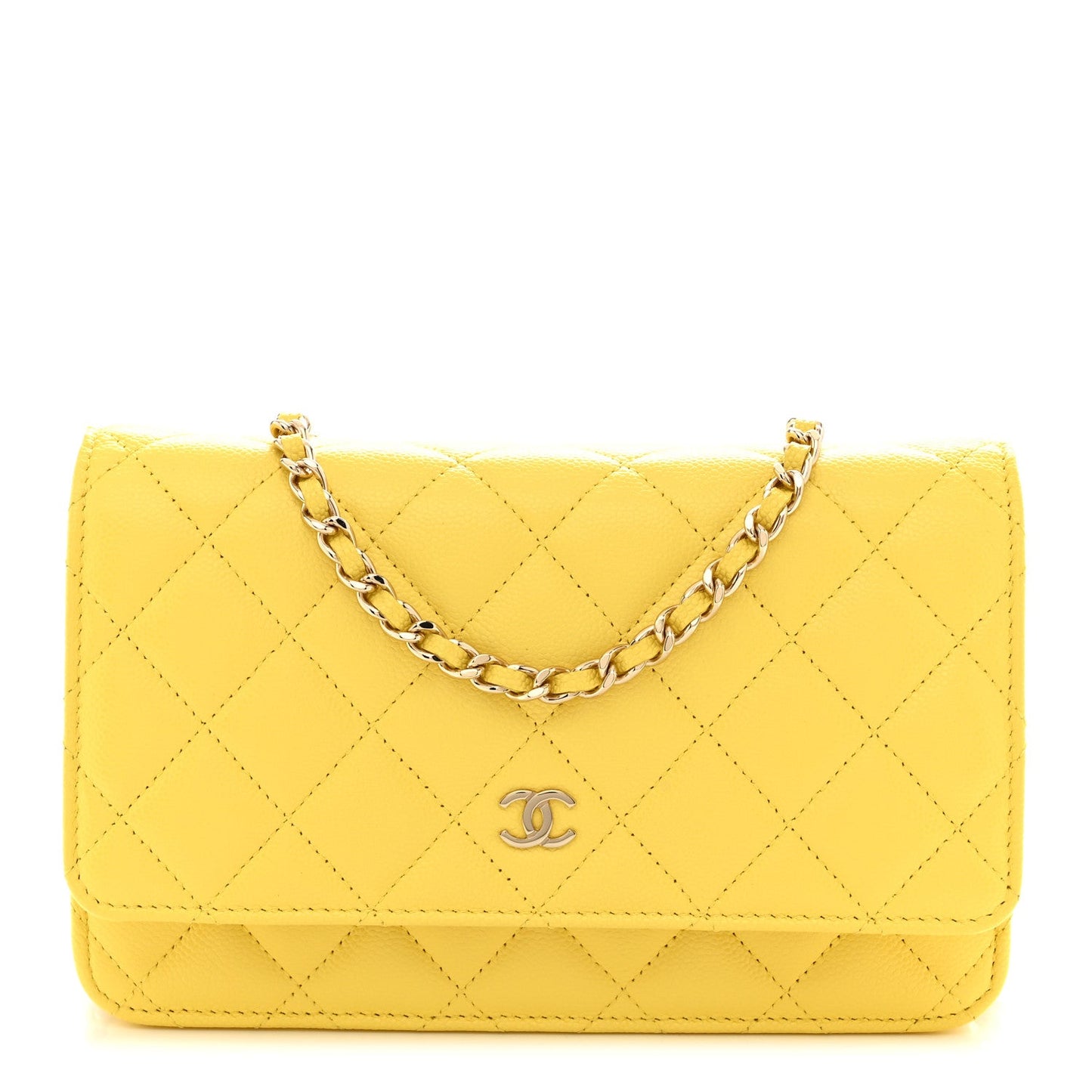Caviar Quilted Wallet on Chain WOC Yellow