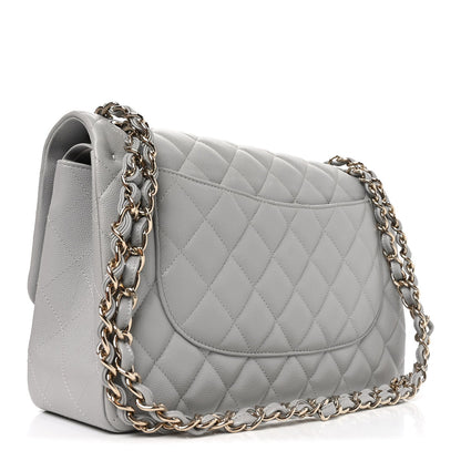 Caviar Quilted Jumbo Double Flap Grey