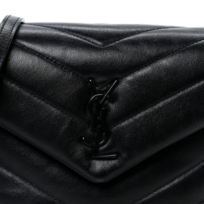 Calfskin Y Quilted Monogram Monochrome Toy Loulou Crossbody Bag Black