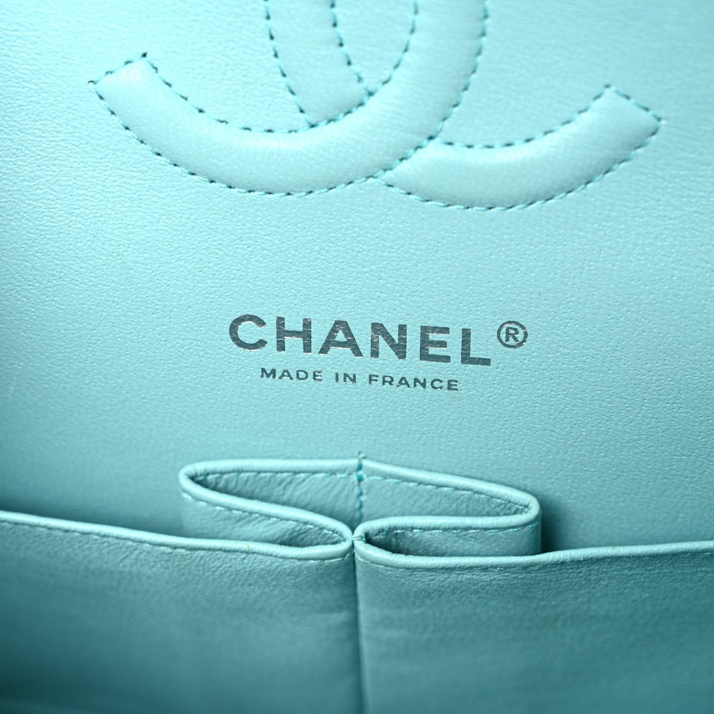 Lambskin Quilted Medium Double Flap Light Blue