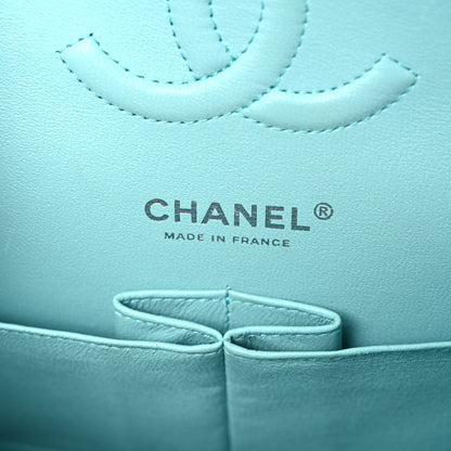 Lambskin Quilted Medium Double Flap Light Blue