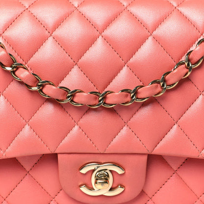 Iridescent Lambskin Quilted Medium Double Flap Pink