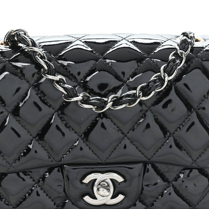 Patent Calfskin Quilted Mini Square Flap Black