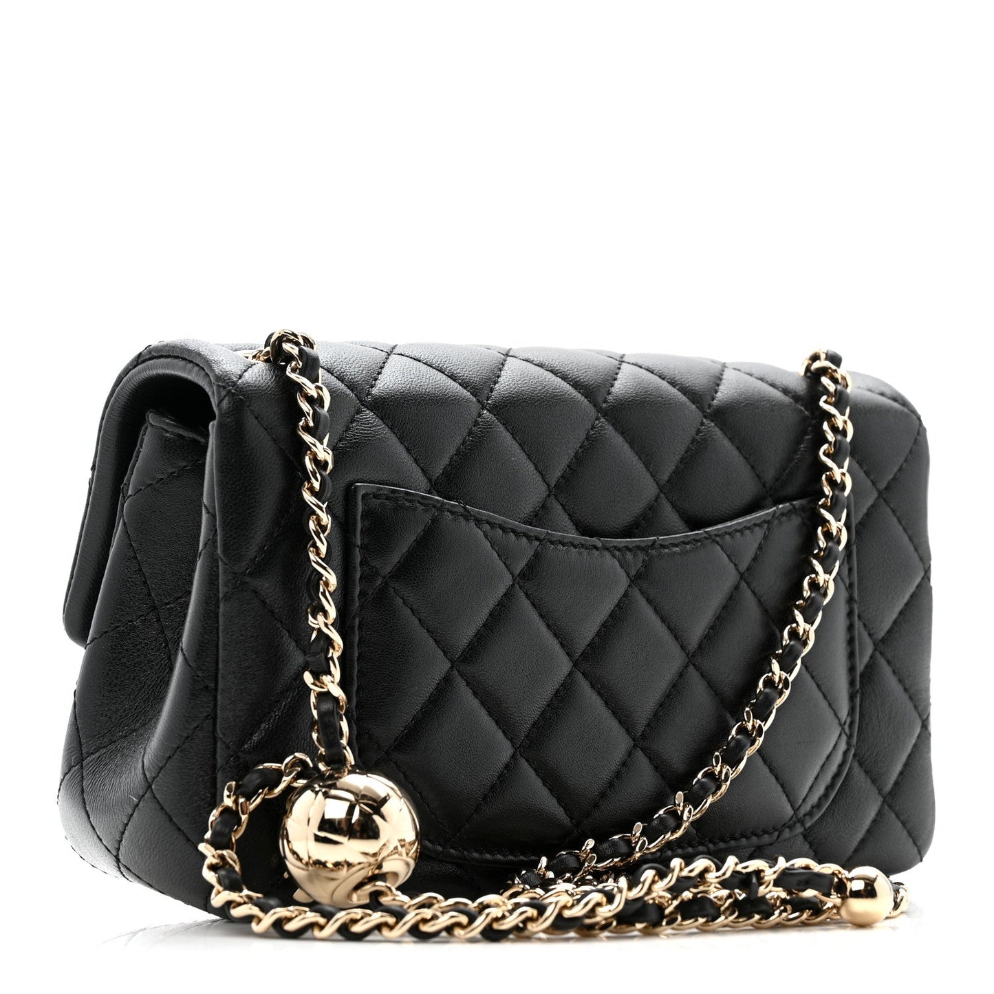 Lambskin Quilted Mini Rectangular Pearl Crush Flap Black
