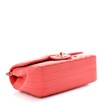 Lambskin Chevron Quilted Mini Rectangular Flap Coral