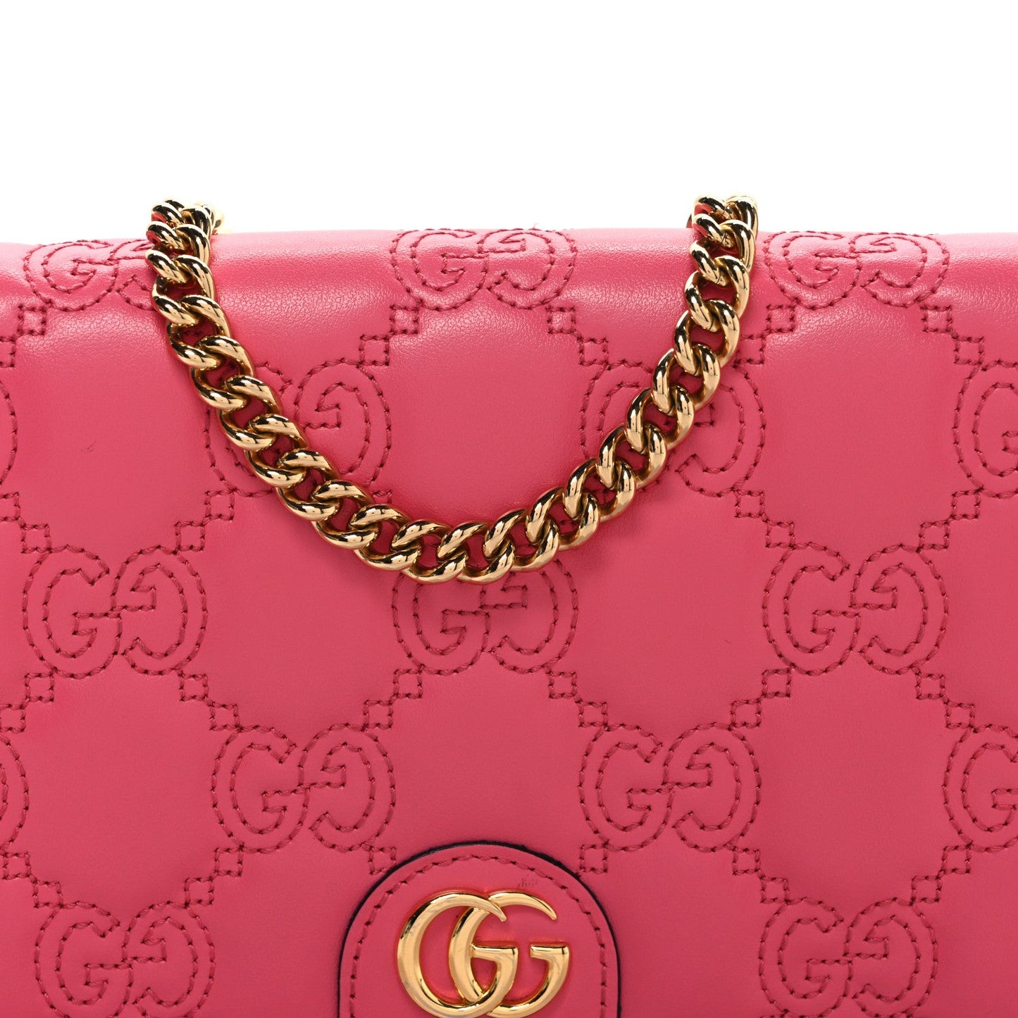 Calfskin GG Matelasse Chain Wallet Rhodamine Pink