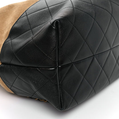 Suede Calfskin Shiny Lambskin Quilted Large Coco Base Shopping Bag Beige Black
