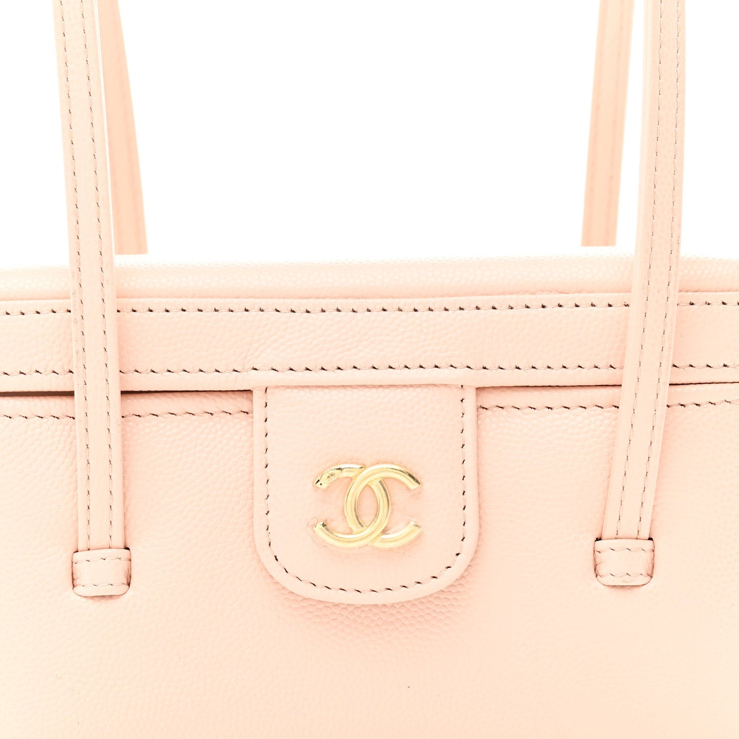 Shiny Caviar Preppy Coco Long Vanity With Strap  Light Pink