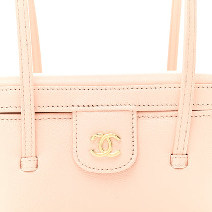 Shiny Caviar Preppy Coco Long Vanity With Strap  Light Pink