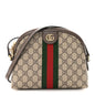 GG Supreme Monogram Textured Dollar Calfskin Web Small Ophidia Dome Shoulder Bag Beige Ebony New Acero